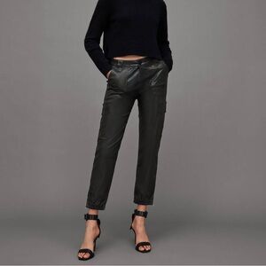 ALL SAINTS Nola High-Rise Coated Jogger Trousers Dark Olive | Size: 10